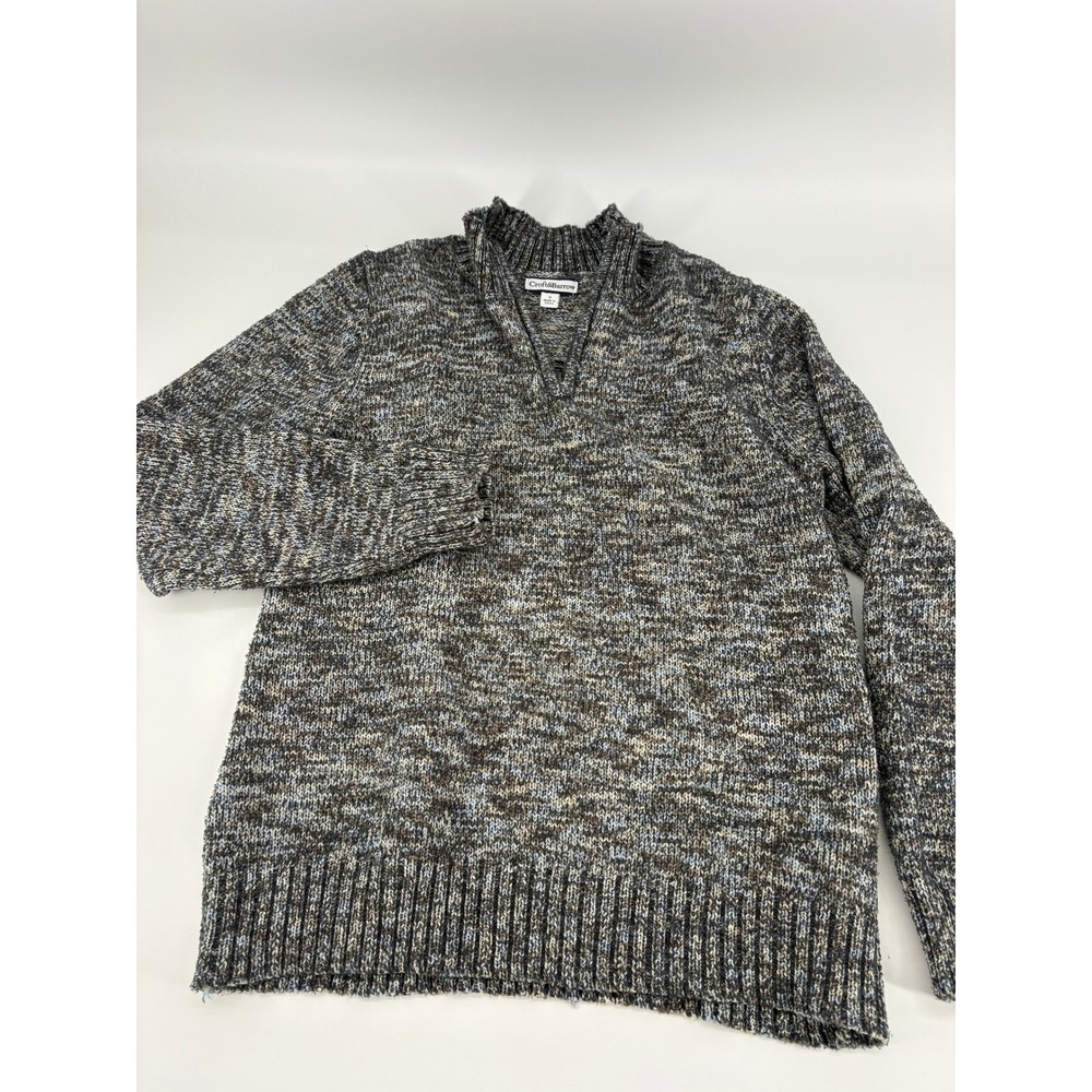 Croft & Barrow Women's Small Gray Blue‎ Marled V-Neck Sweater Knit Pullover